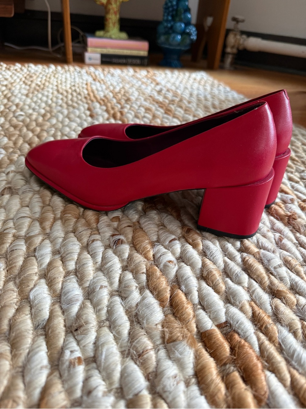 Red Mid Block Heel Pumps - Sleek Women's Dress Shoe
